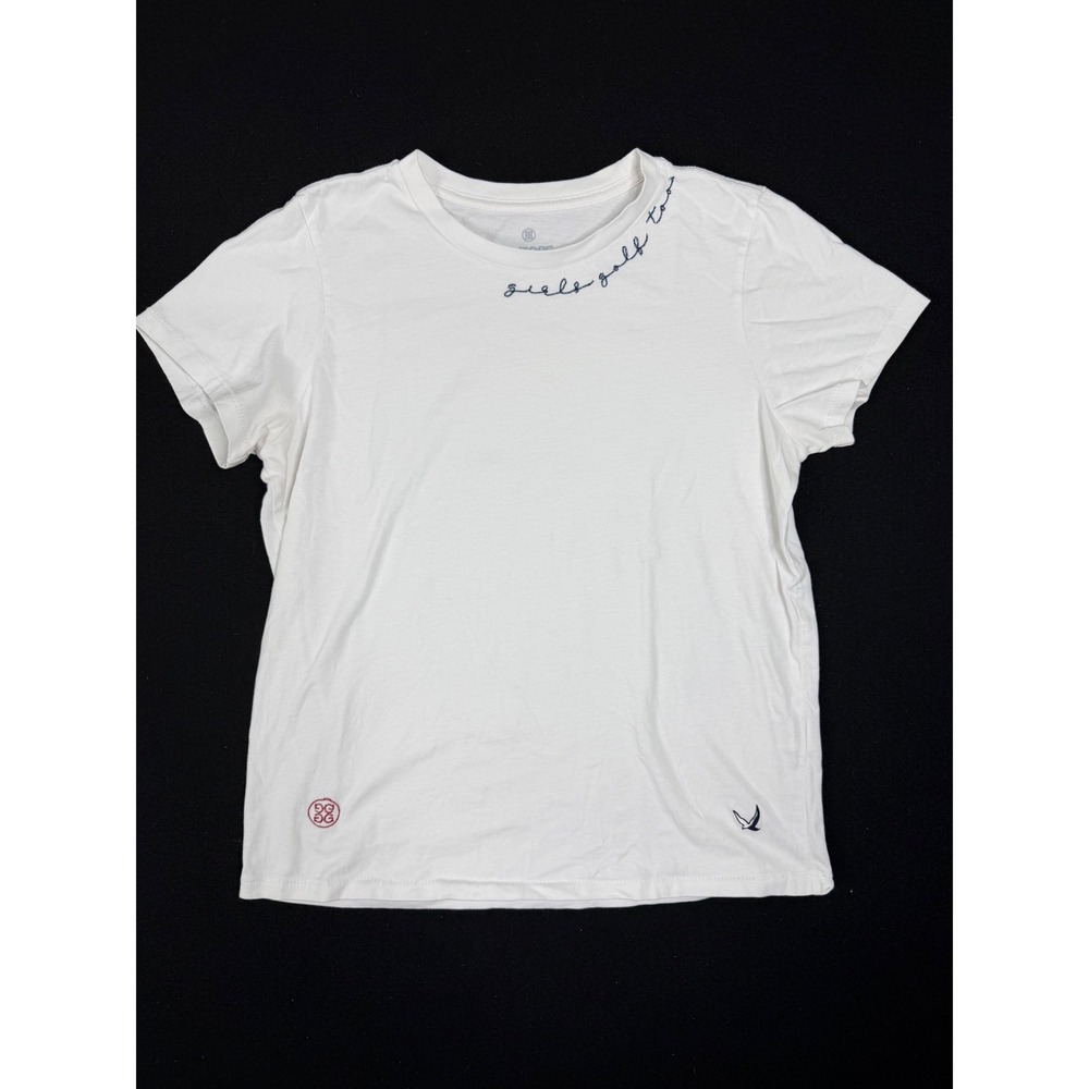 G/FORE Girls Golf Too Embroidered White Short Sleeve T-Shirt Womens Size M